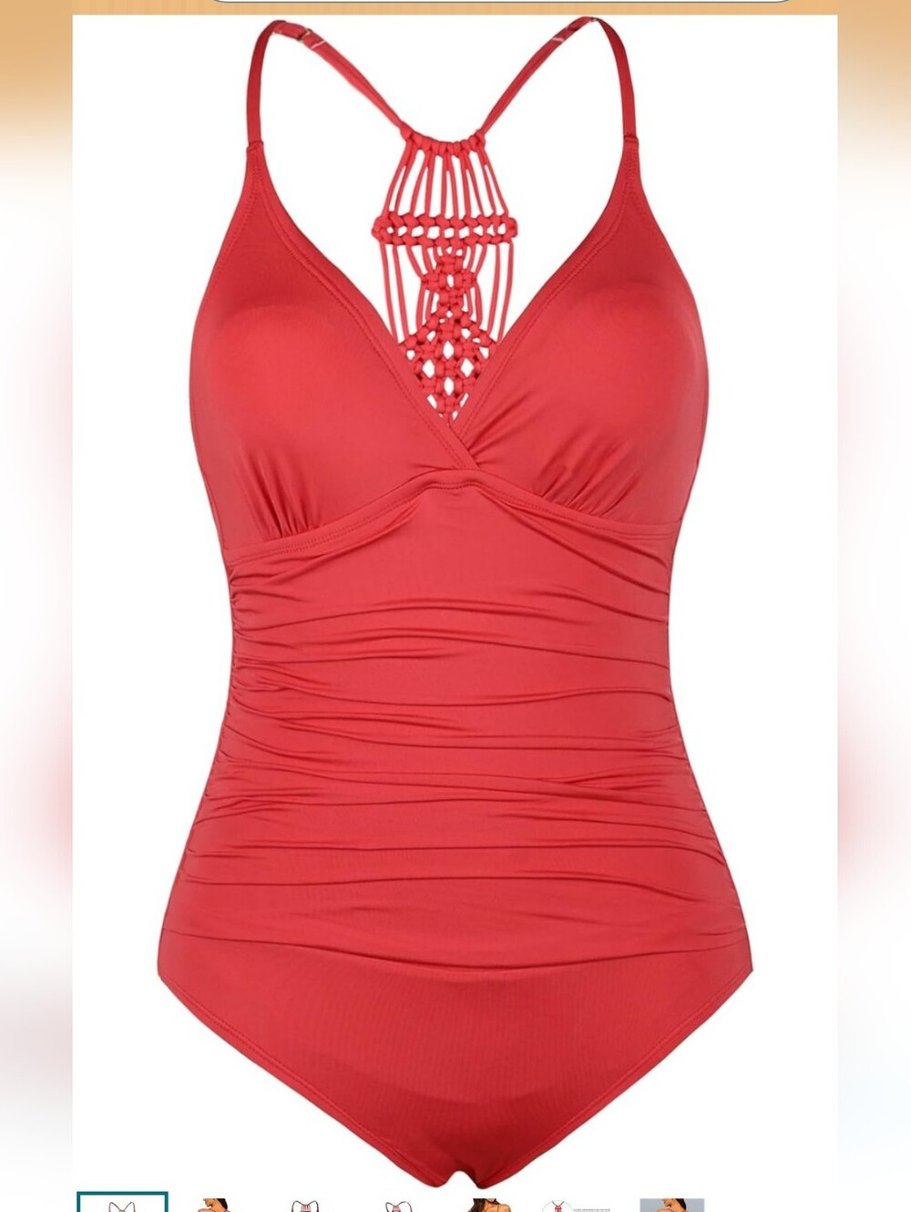 NWT Firpearl Women's Tummy Control One Piece Swimsuit With Macrame Back, Large